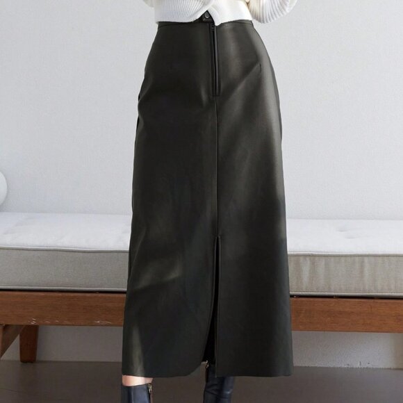 High Waist Split Hem PU Skirt - Picture 5 of 5